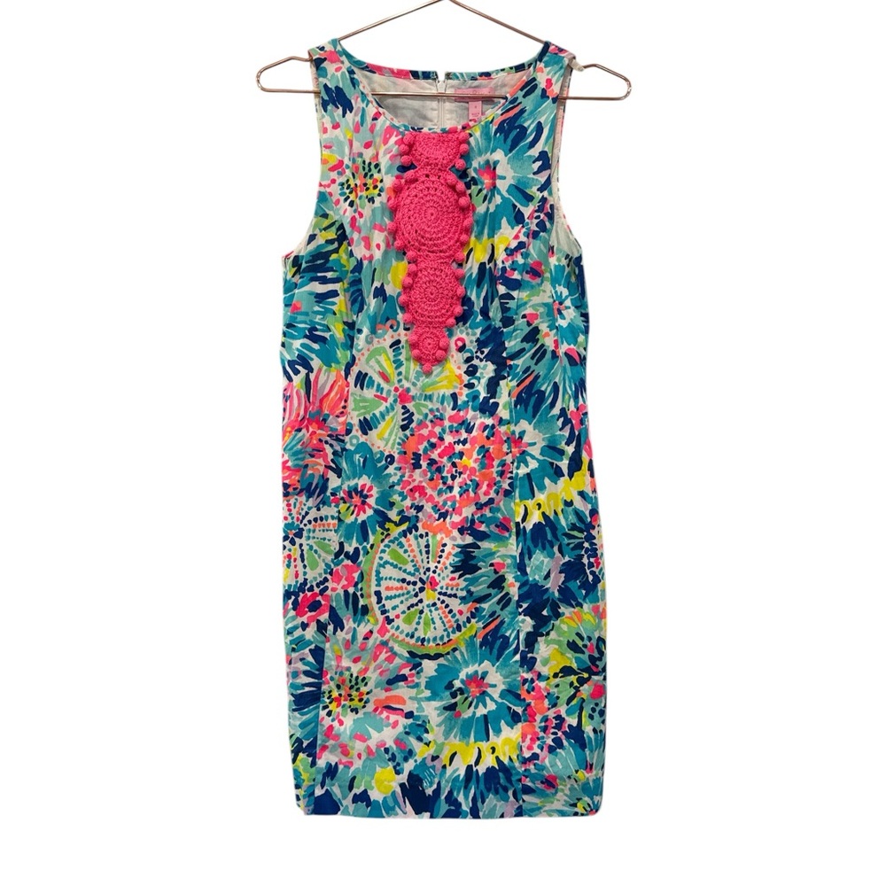 Lilly Pulitzer Multicolor Floral Midi Dress with Pink Crochet Bib